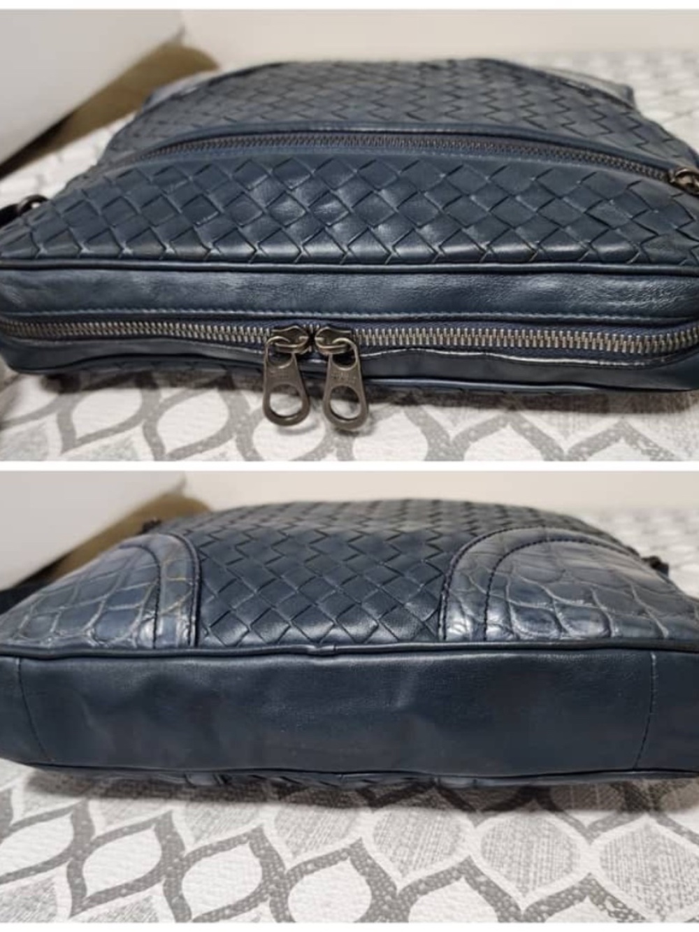 Authentic Bottega Veneta Intrecciato Shoulder Bag Navy Blue - Picture 14 of 16